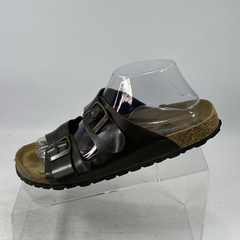 Plakton Beta Leather Sandals Women's Size 40EU 9.5US Brown Cork Footbed Buckled - Picture 4 of 13